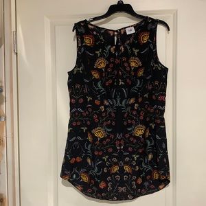 CAbi black print sleeveless blouse